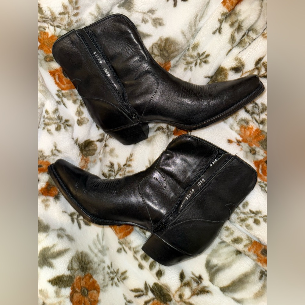 Charlie 1 Horse Black Leather Ankle Cowgirl Boots
